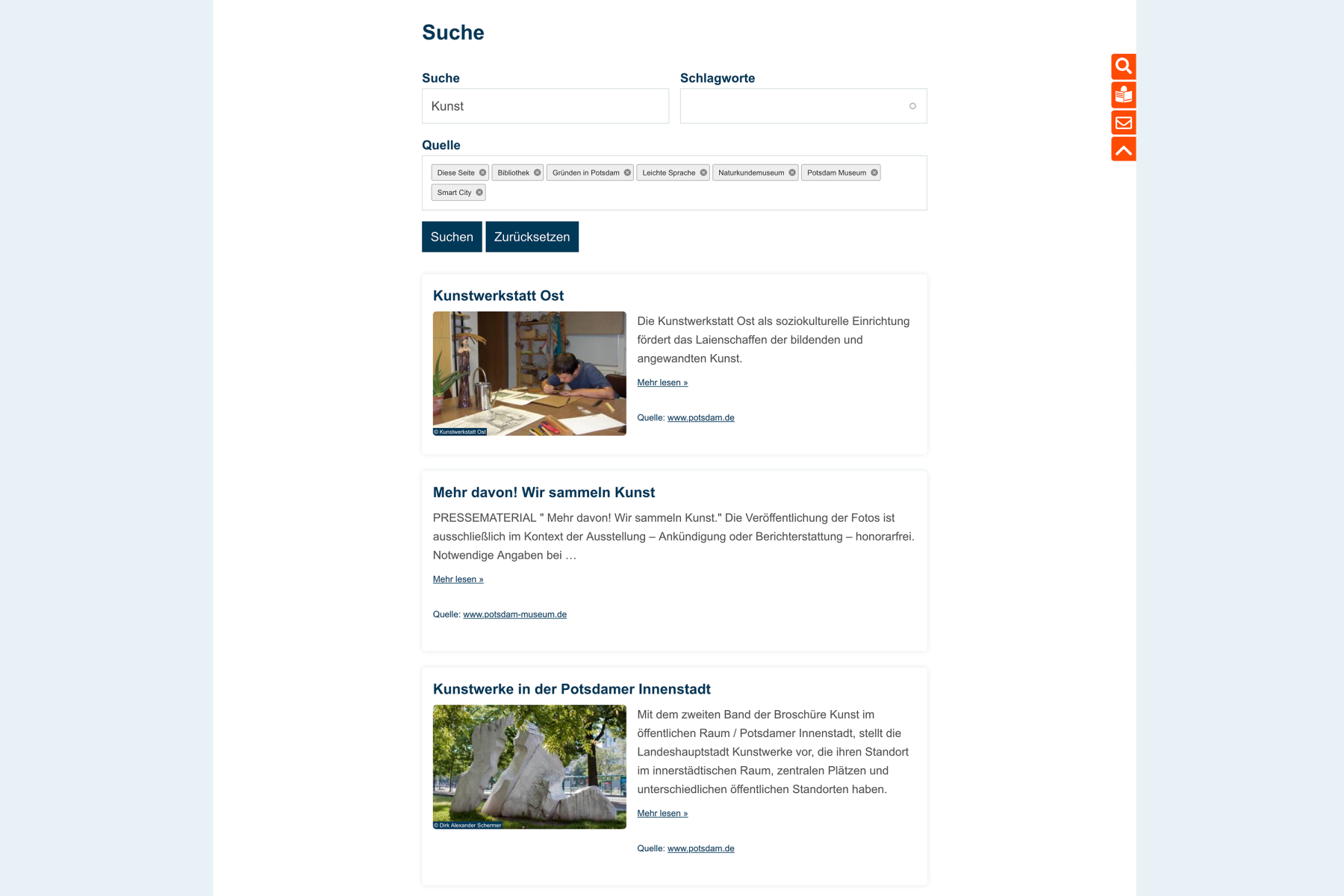 Screenshot of search page showing cross-site search