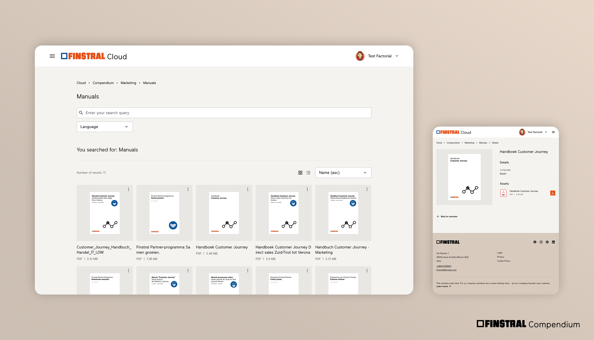 Visuals showing the web application Finstral Compendium