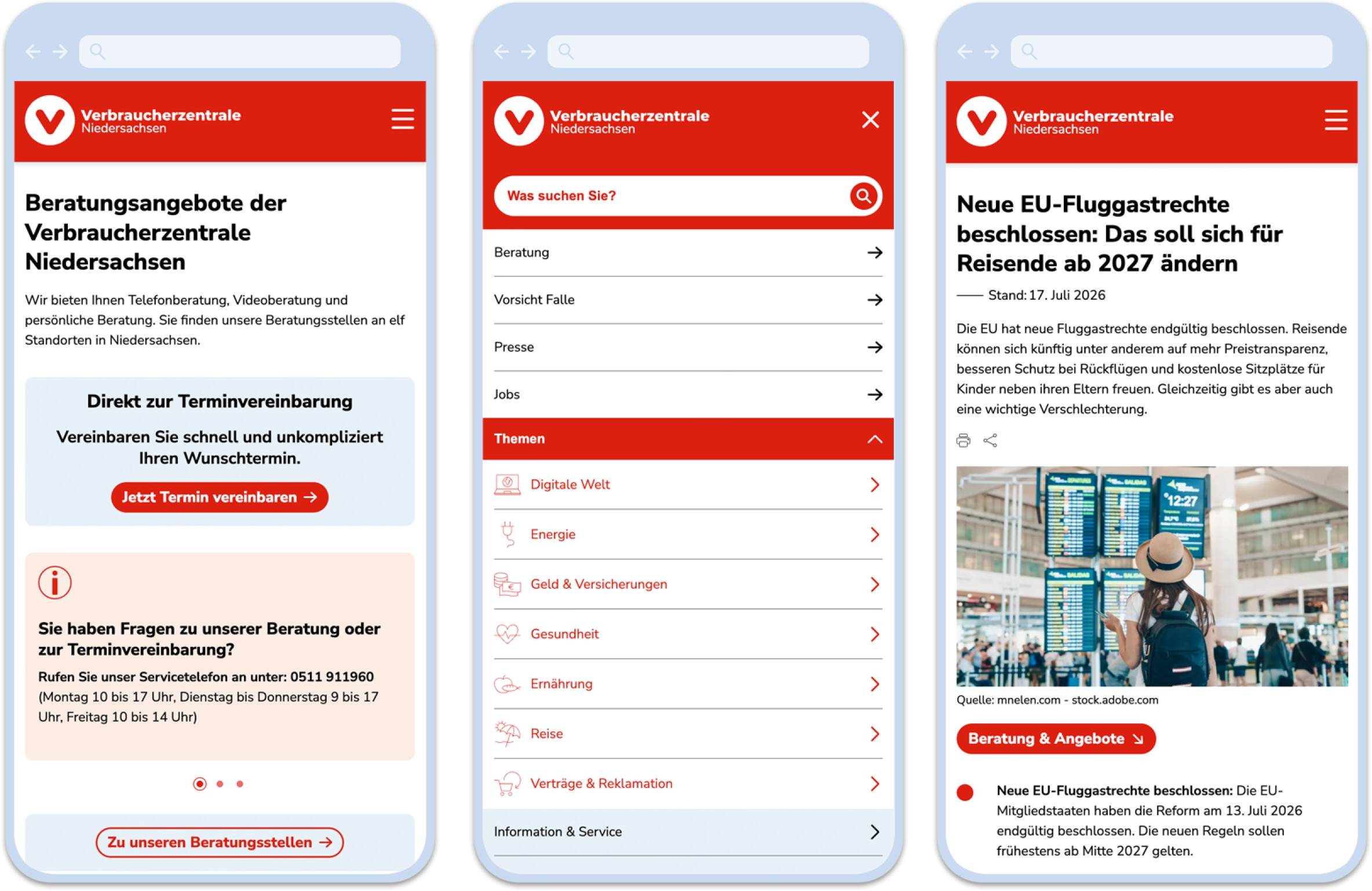 Several mobile viewport screenshot of the Regional Site of Nordrhein-Westfalen