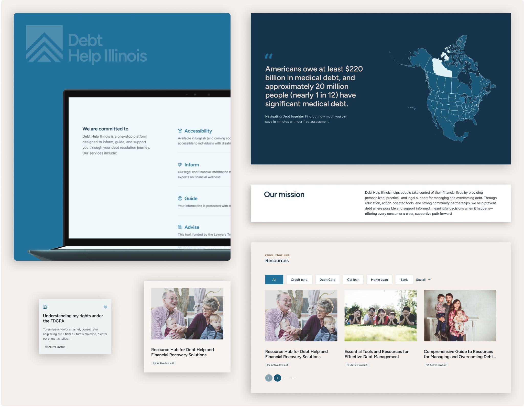 Debt Help Illinois guided assessment flow showing step-by-step questions about a user's debt situation