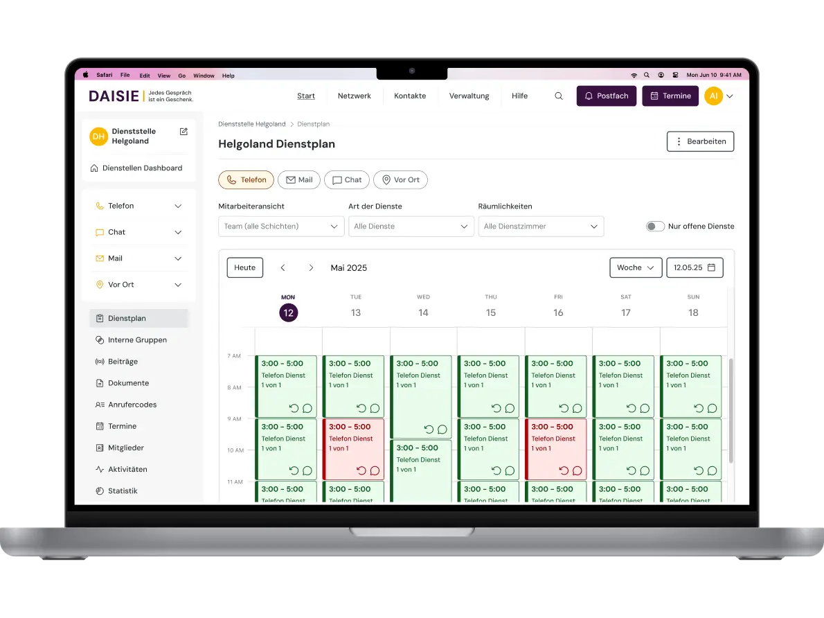 Overview of the system tracking availability of the TelefonSeelsorge volunteers.
