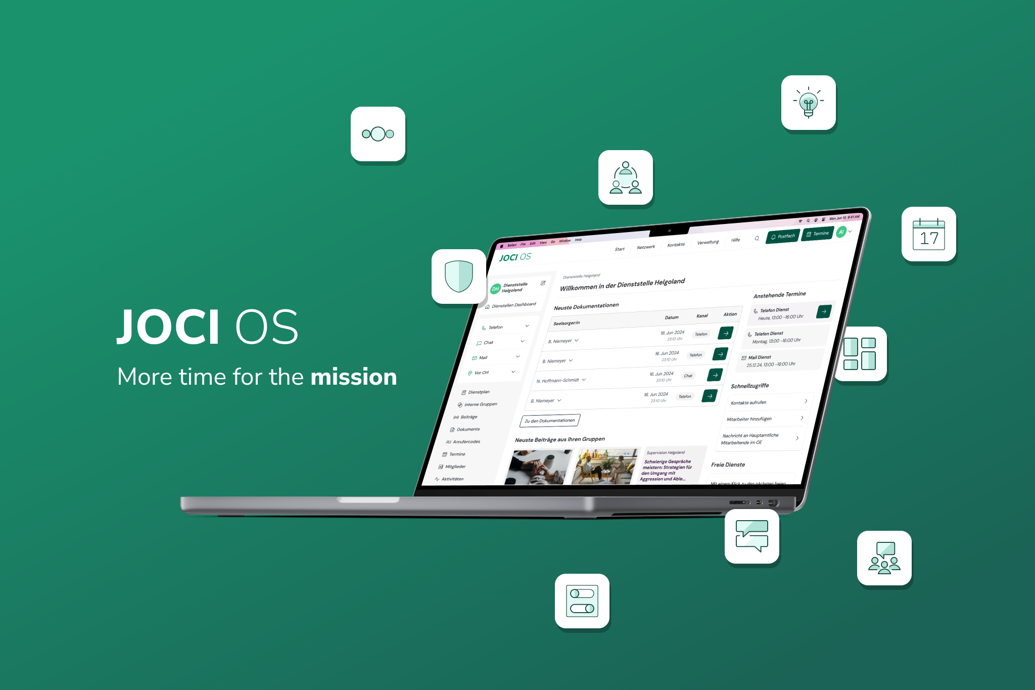 Mockup visual for JOCI OS, the open source software for decentralised organisations.