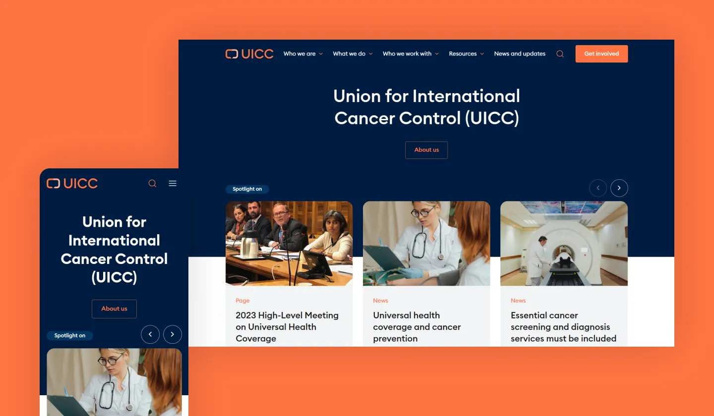UICC website shown in web and mobile view. 
