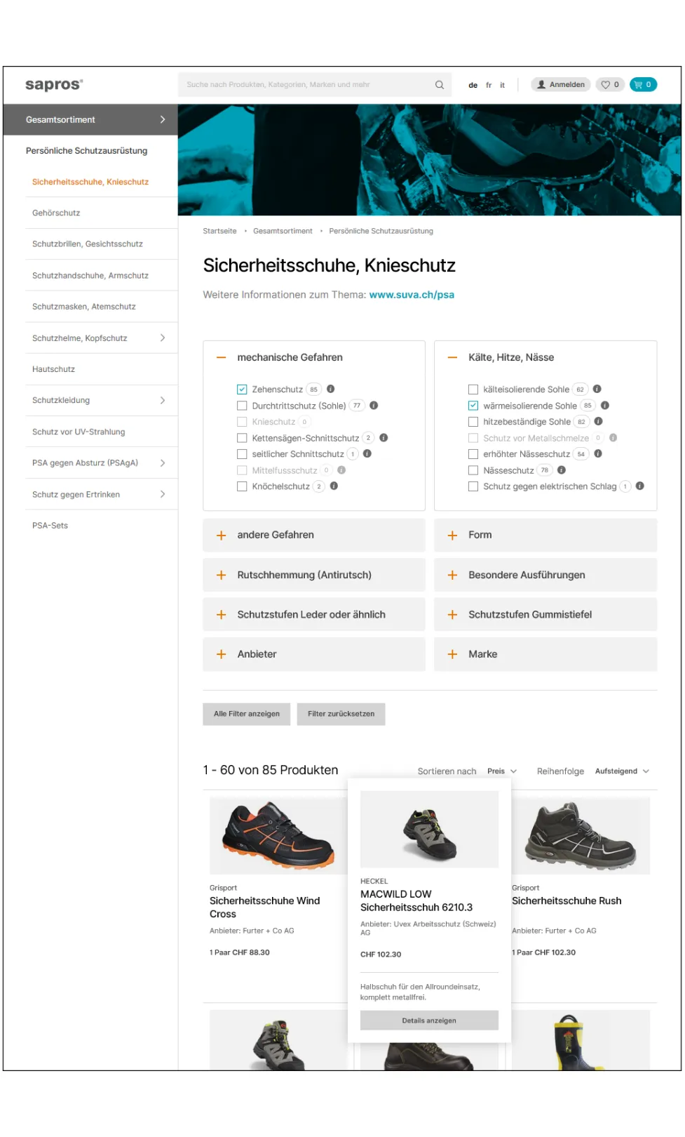 Product list (customer view)