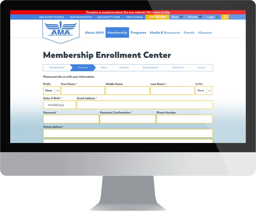 Academy of Model Aeronautics Enrollment Page in Drupal 8
