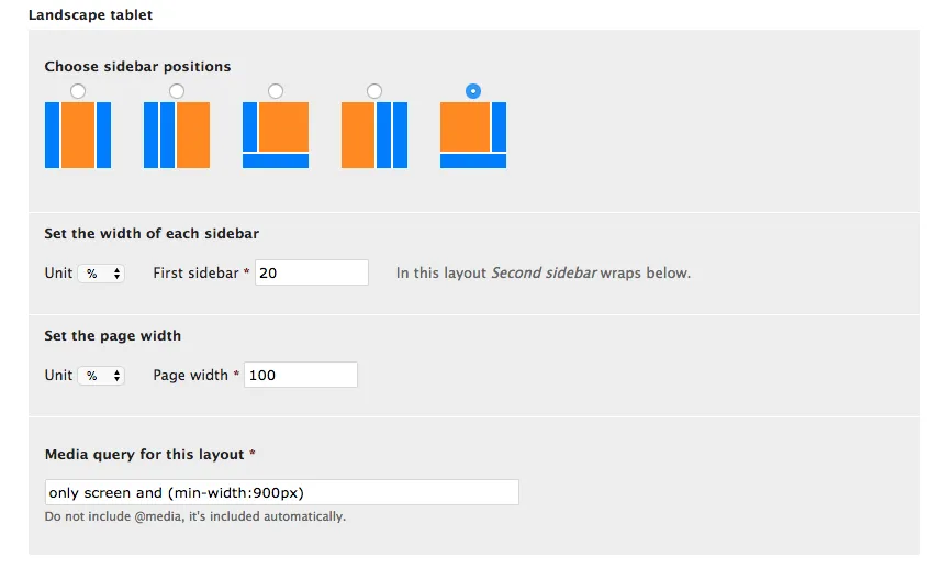 Adaptive Theme for Drupal's tablet breakpoint configuration page