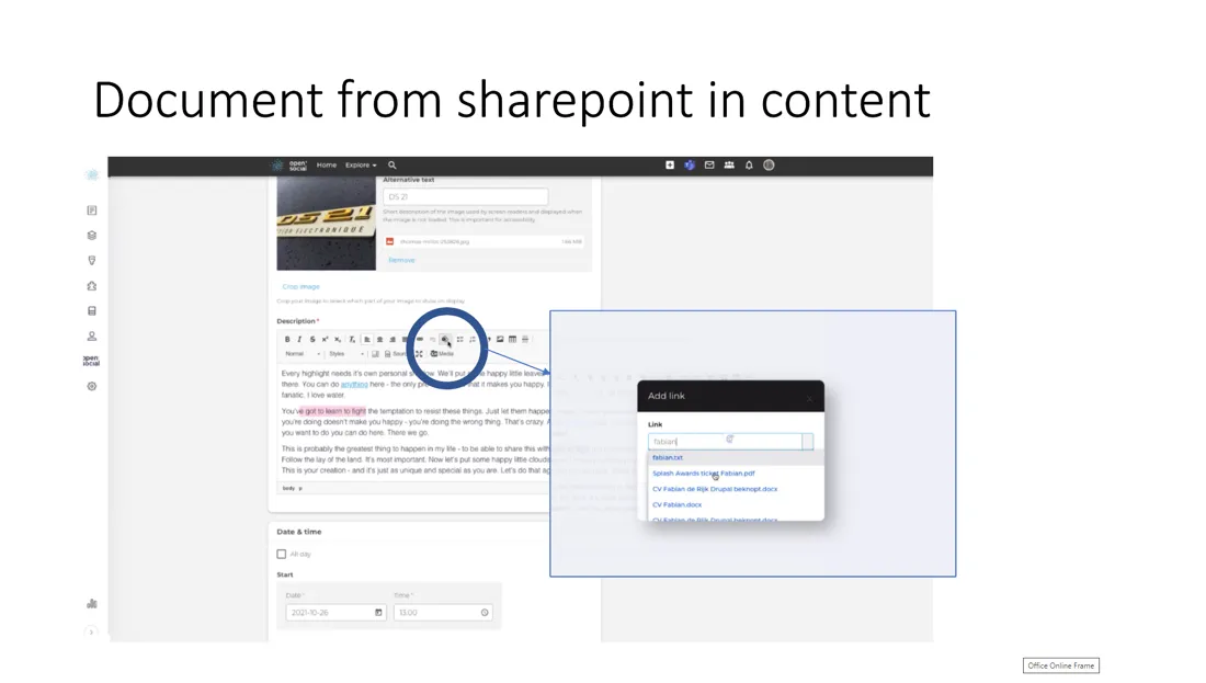 Document from sharepoint in content