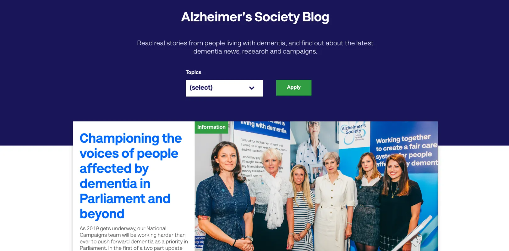 Alzheimer's Society blog page