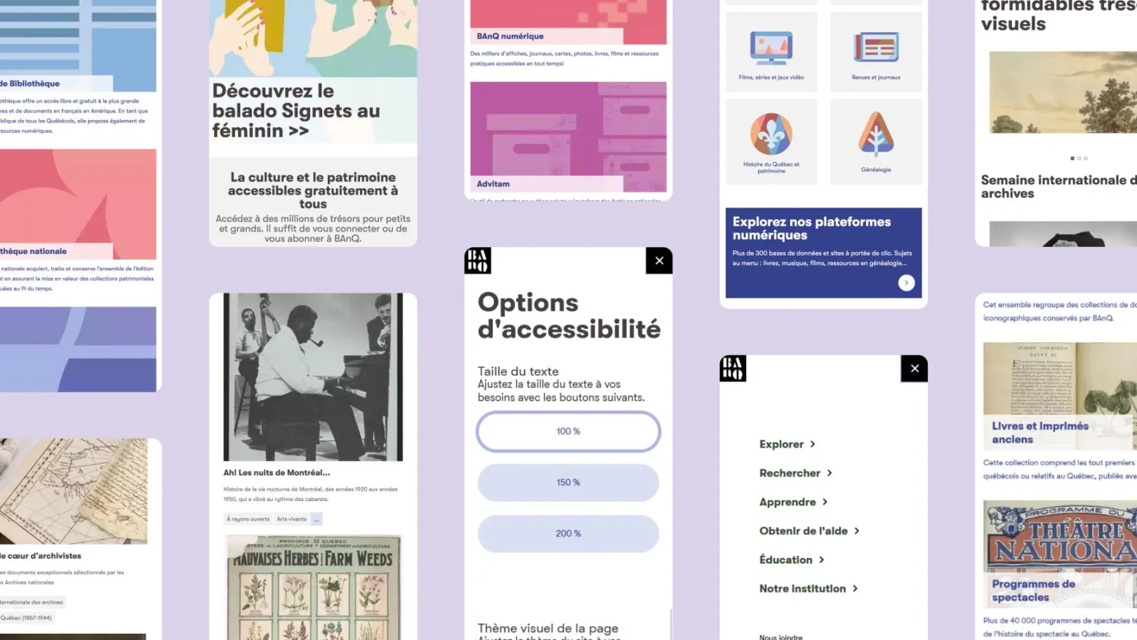 A series of screenshots from the BAnQ mobile view