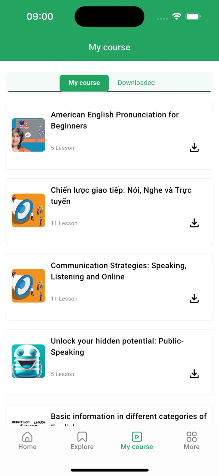 Mobile app - Course list