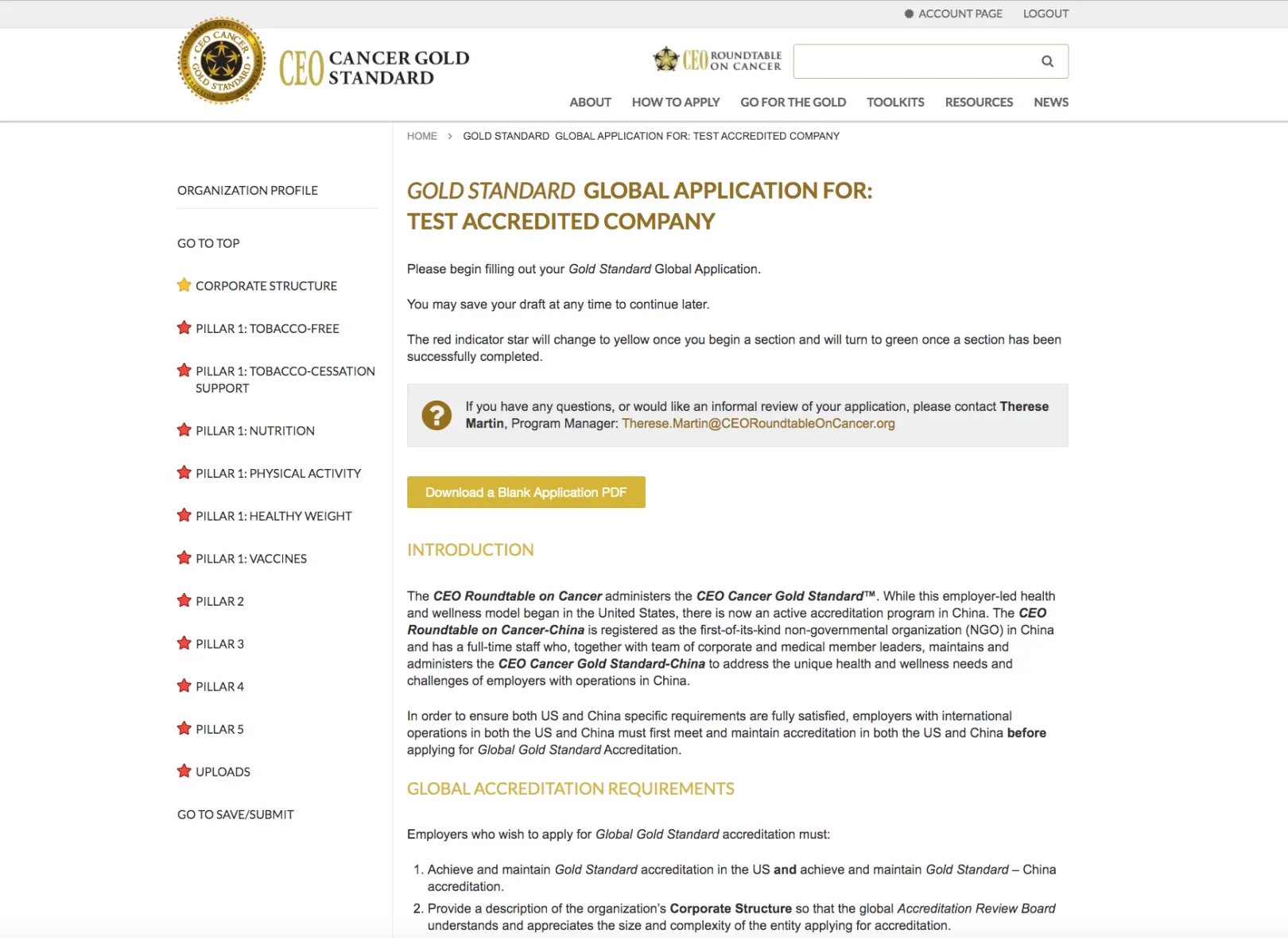CEO Cancer Gold Standard application screenshot.