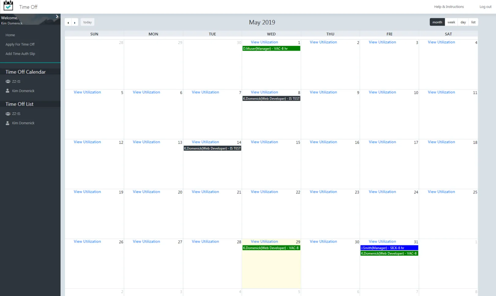 Approved Time Calendar