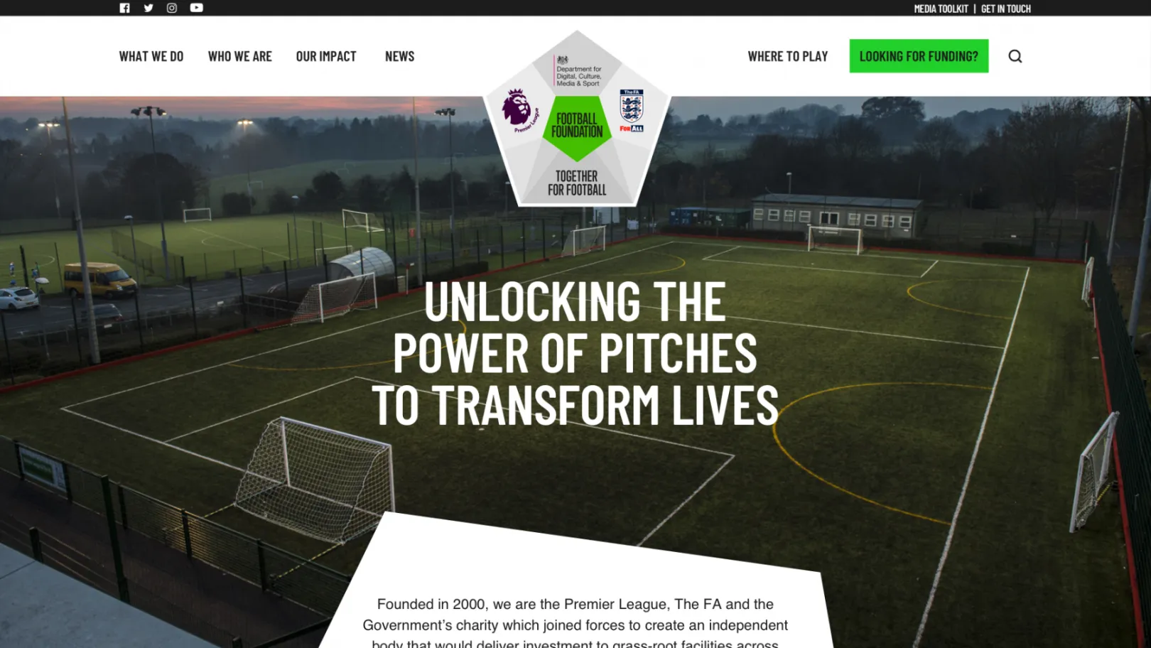 Football Foundation website desktop homepage