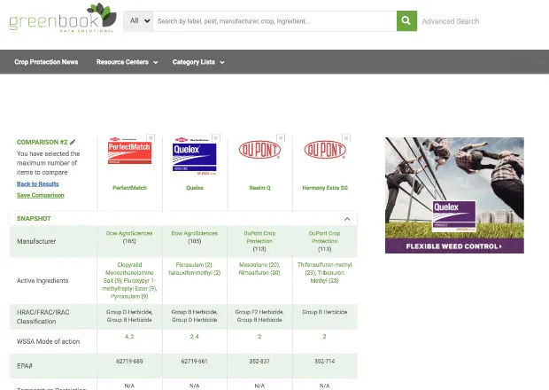 Compare crop protection labels