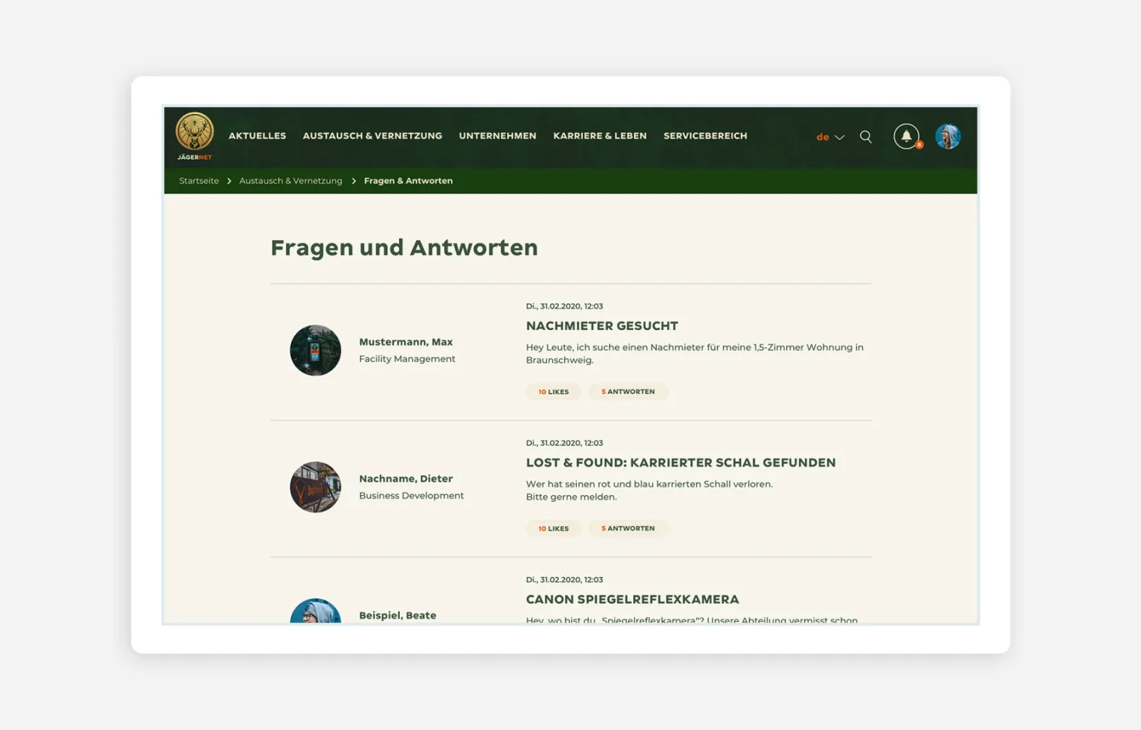 Screenshot from the Jägermeister intranet