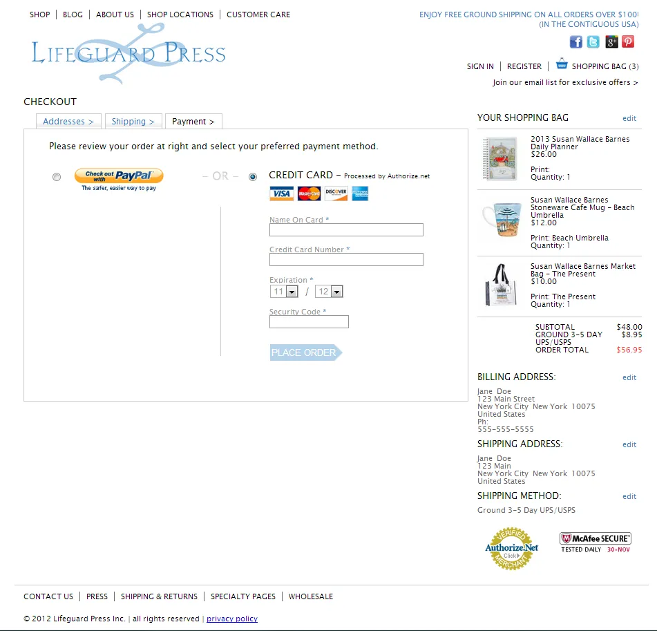 Lifeguard Press Step 3 of Checkout