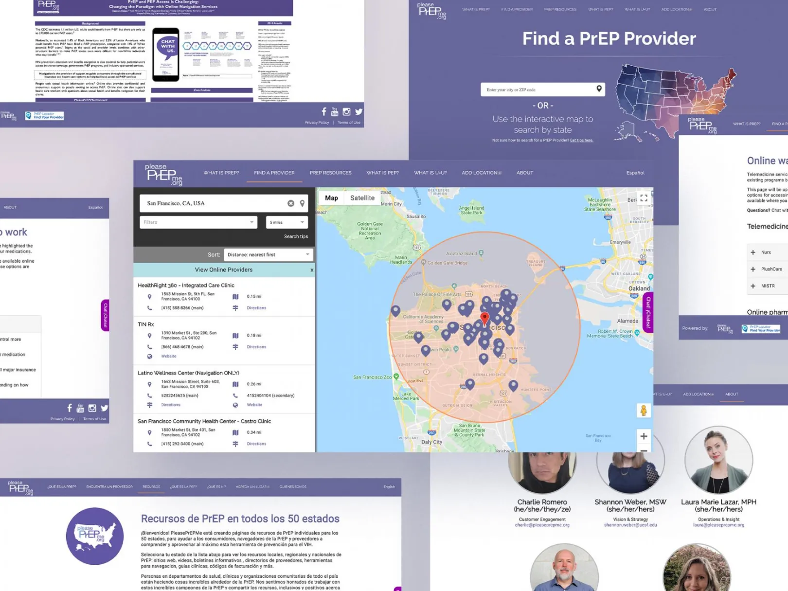 Collage of 7 different layouts on PrEP website