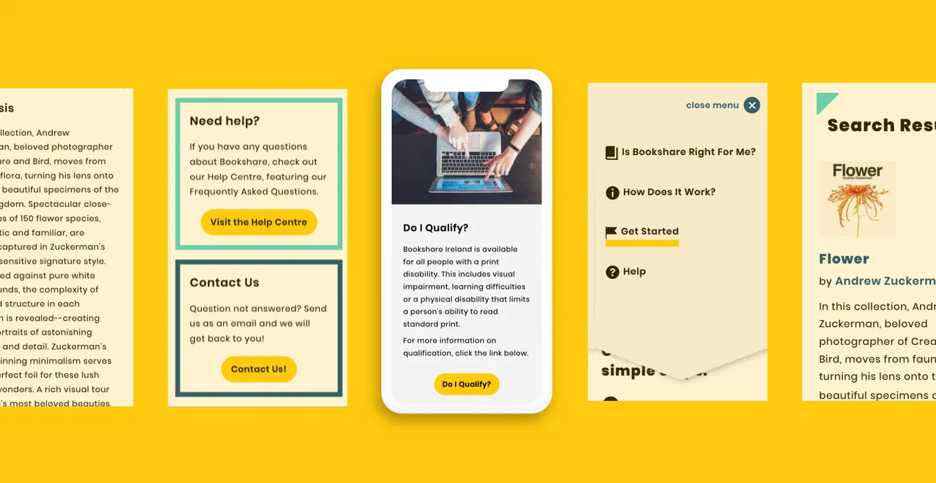 Various pages of MCBI site on mobile view