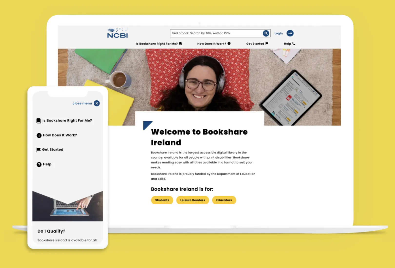 Image of NCBI Bookshare site on multiple devices