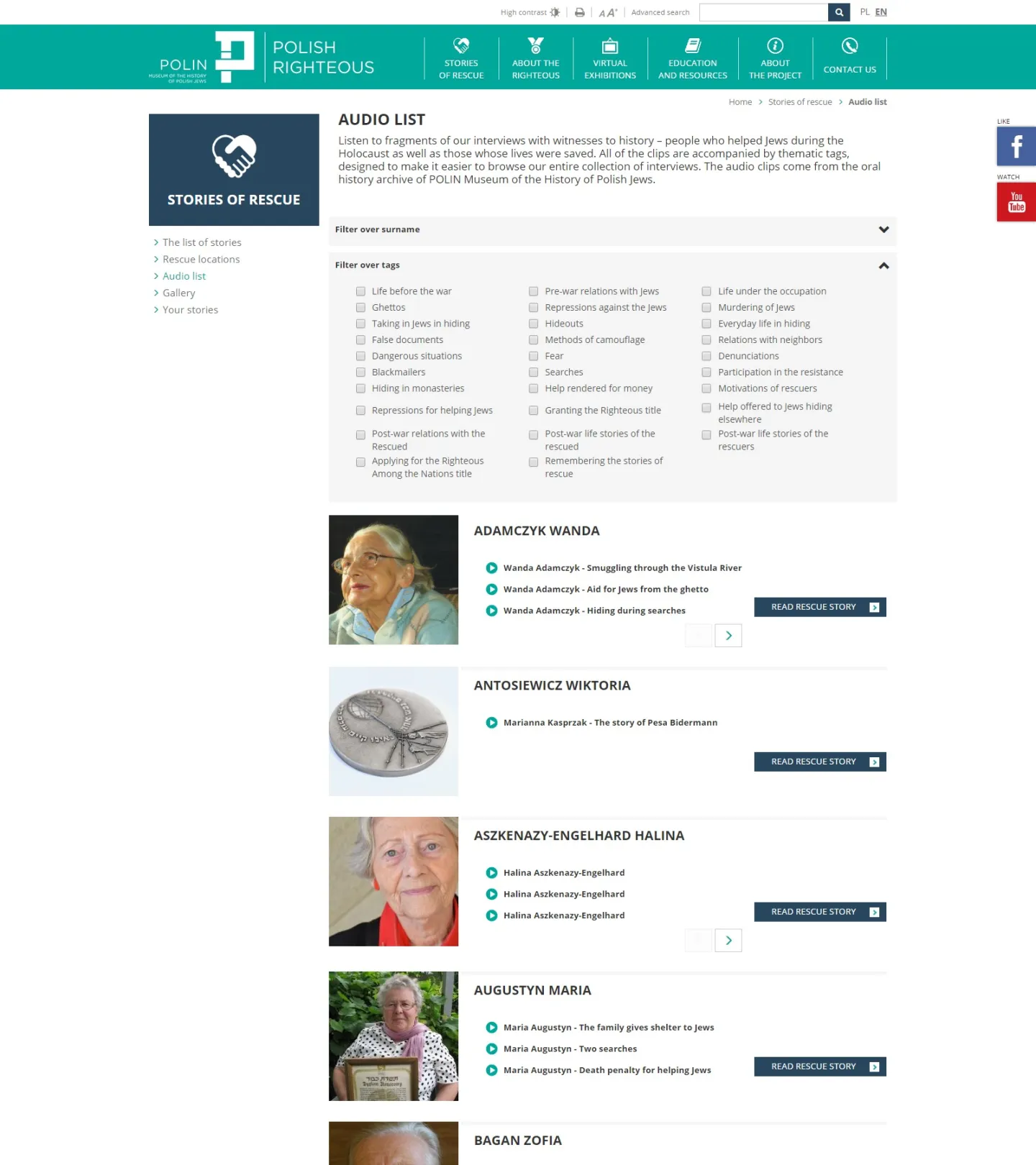 BlueSoft for POLIN Museum - Articles view with search functionality