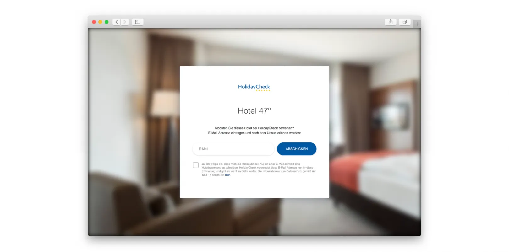 HolidayCheck Partner Widget - email reminder form