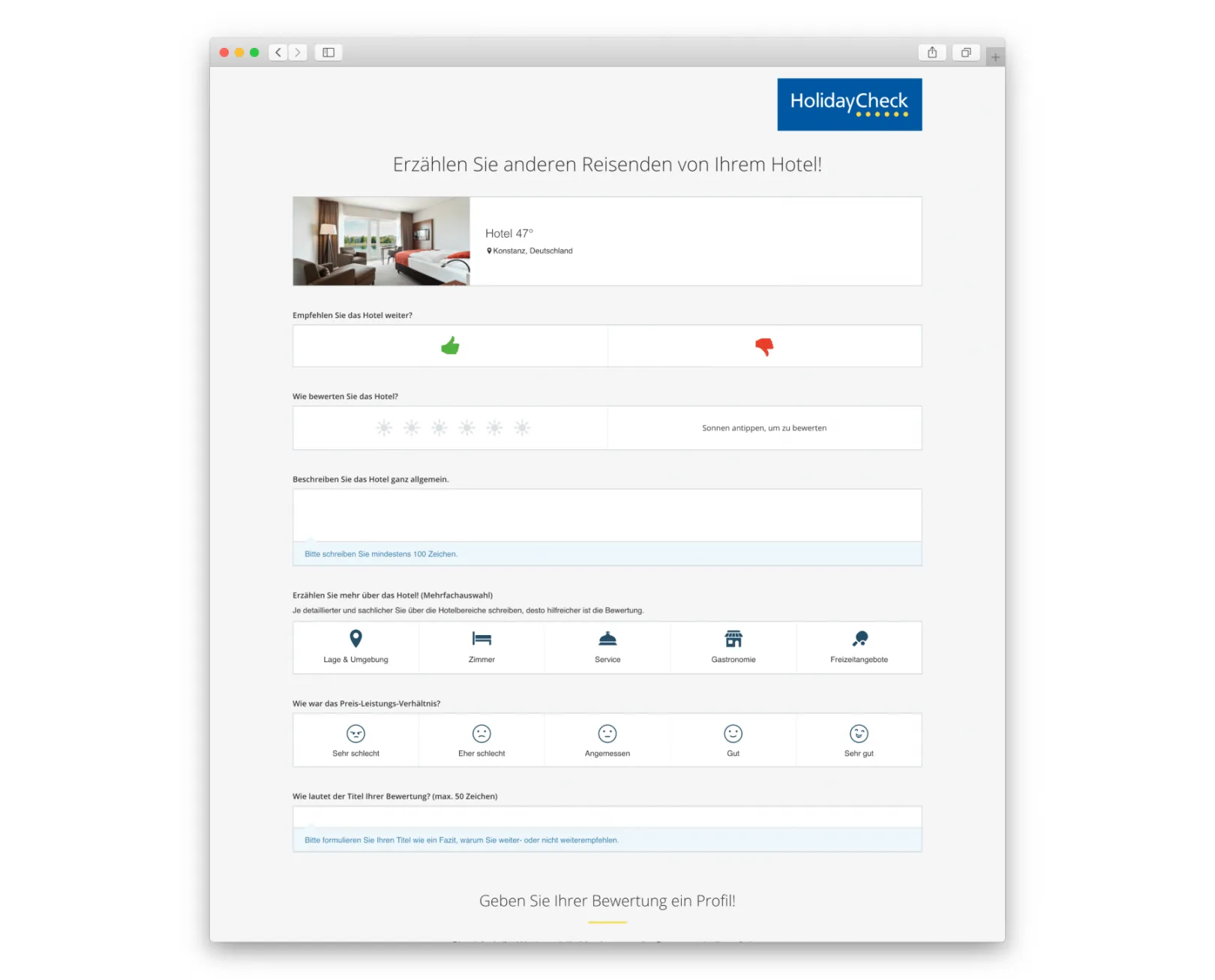 HolidayCheck Partner Widget - review form