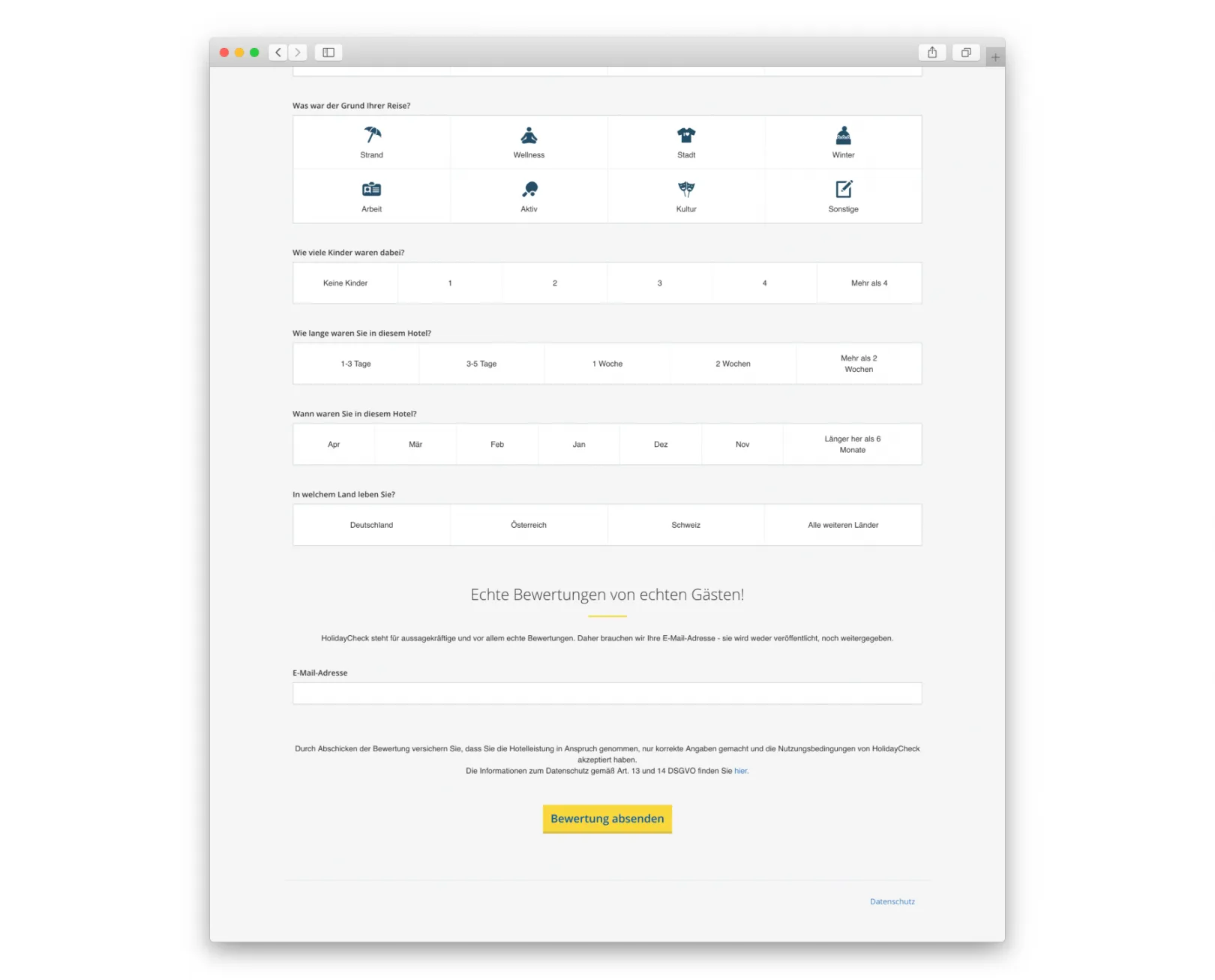HolidayCheck Partner Widget - review form - scroll down