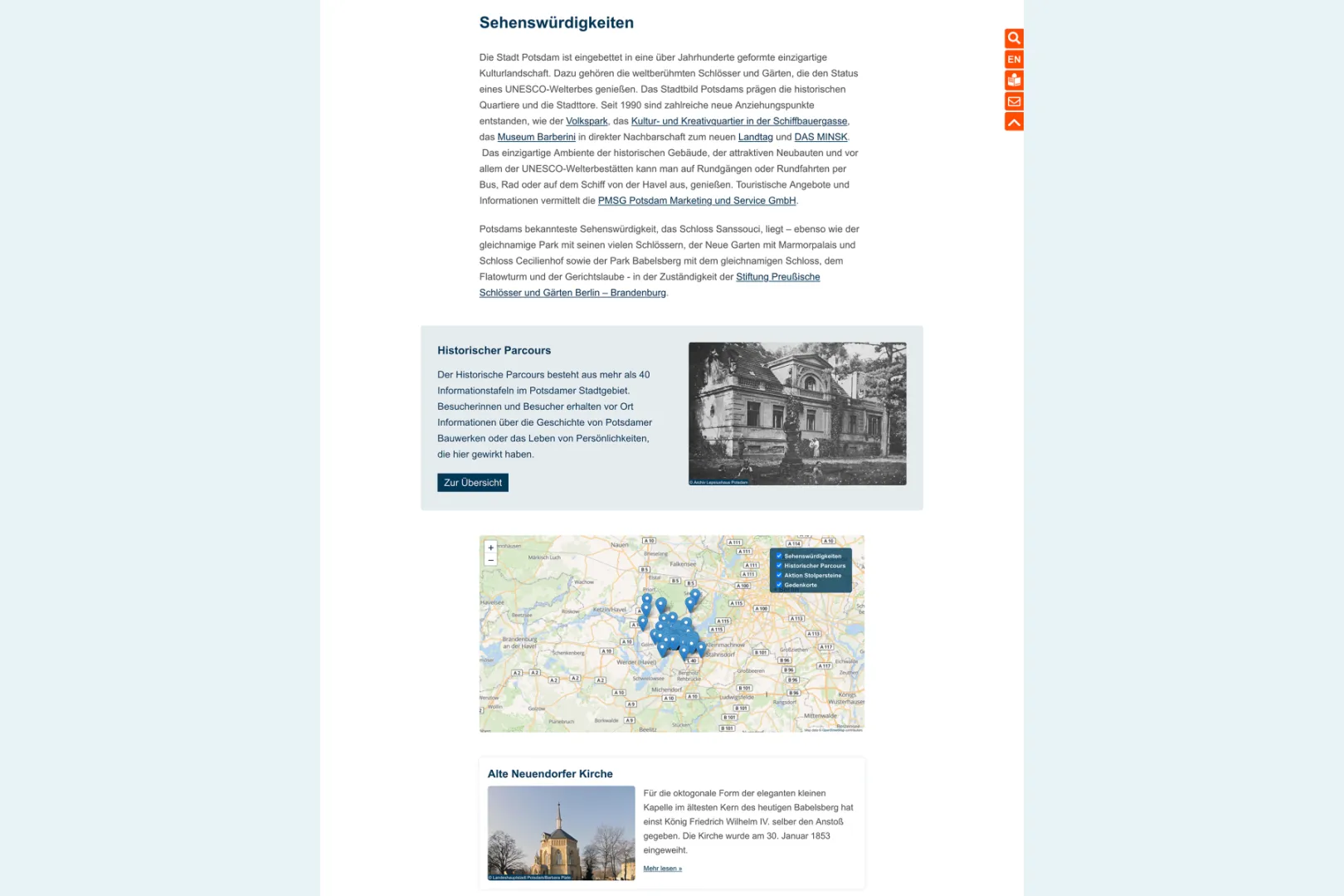 Screenshot of landing page showing map of geocoded content with taxonomy based filter