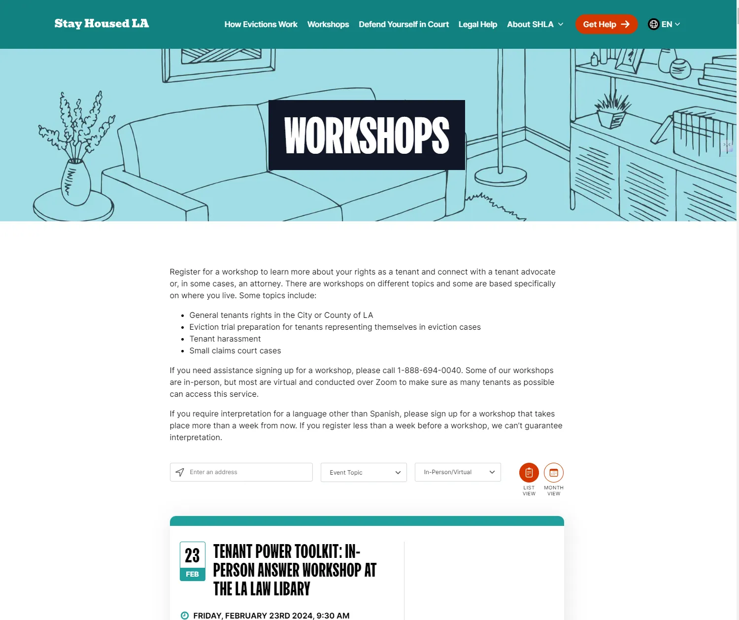 Screenshot of SHLA Workshops