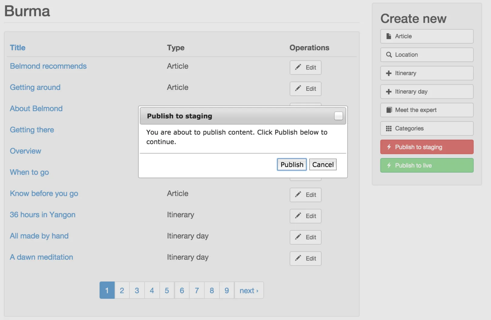 Publishing to staging environment