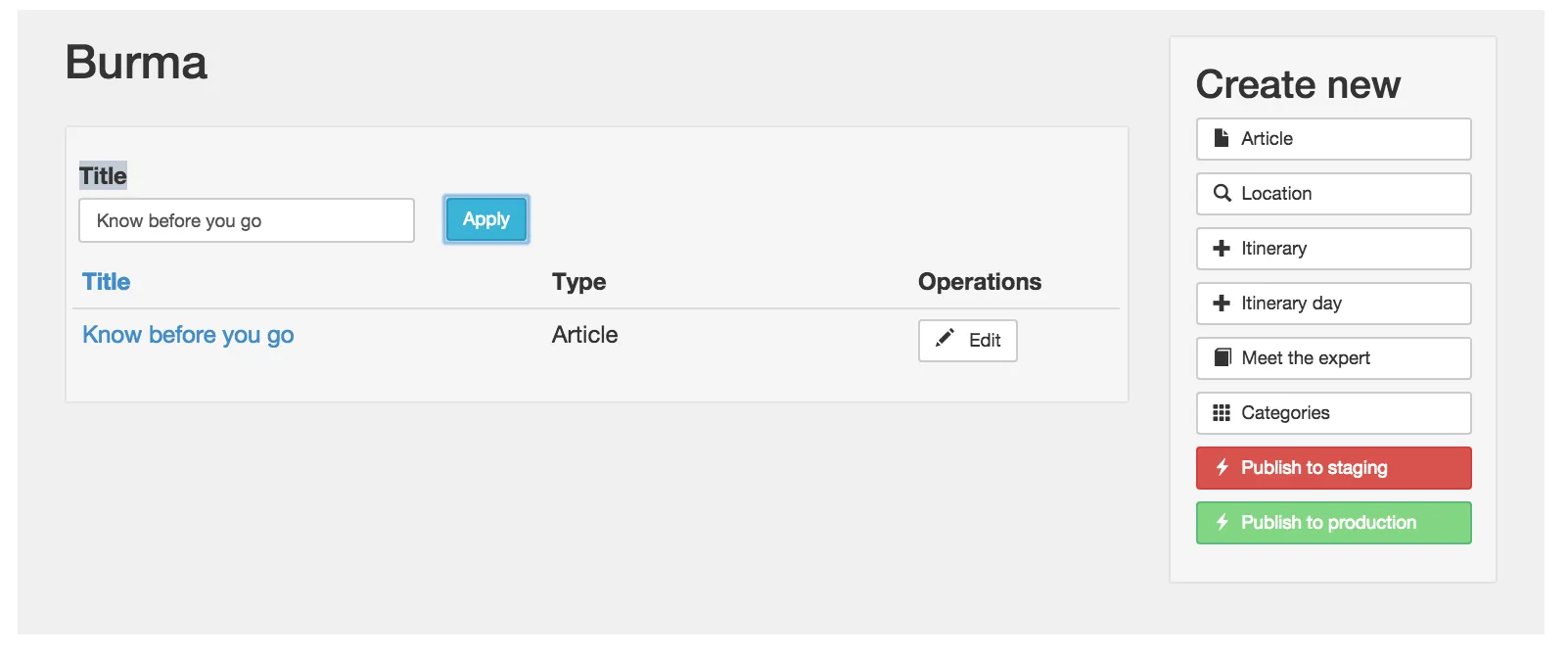 Search in existing content