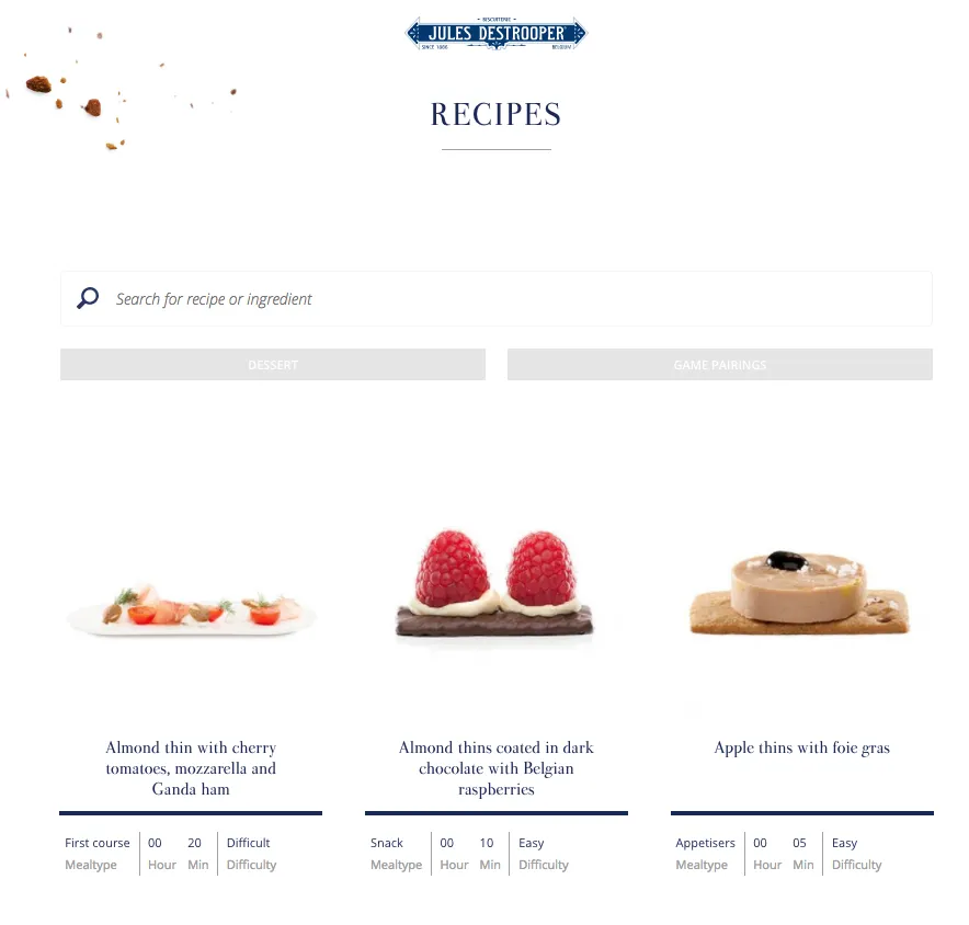 The recipe overview which can be used for finding recipes based upon ingredients
