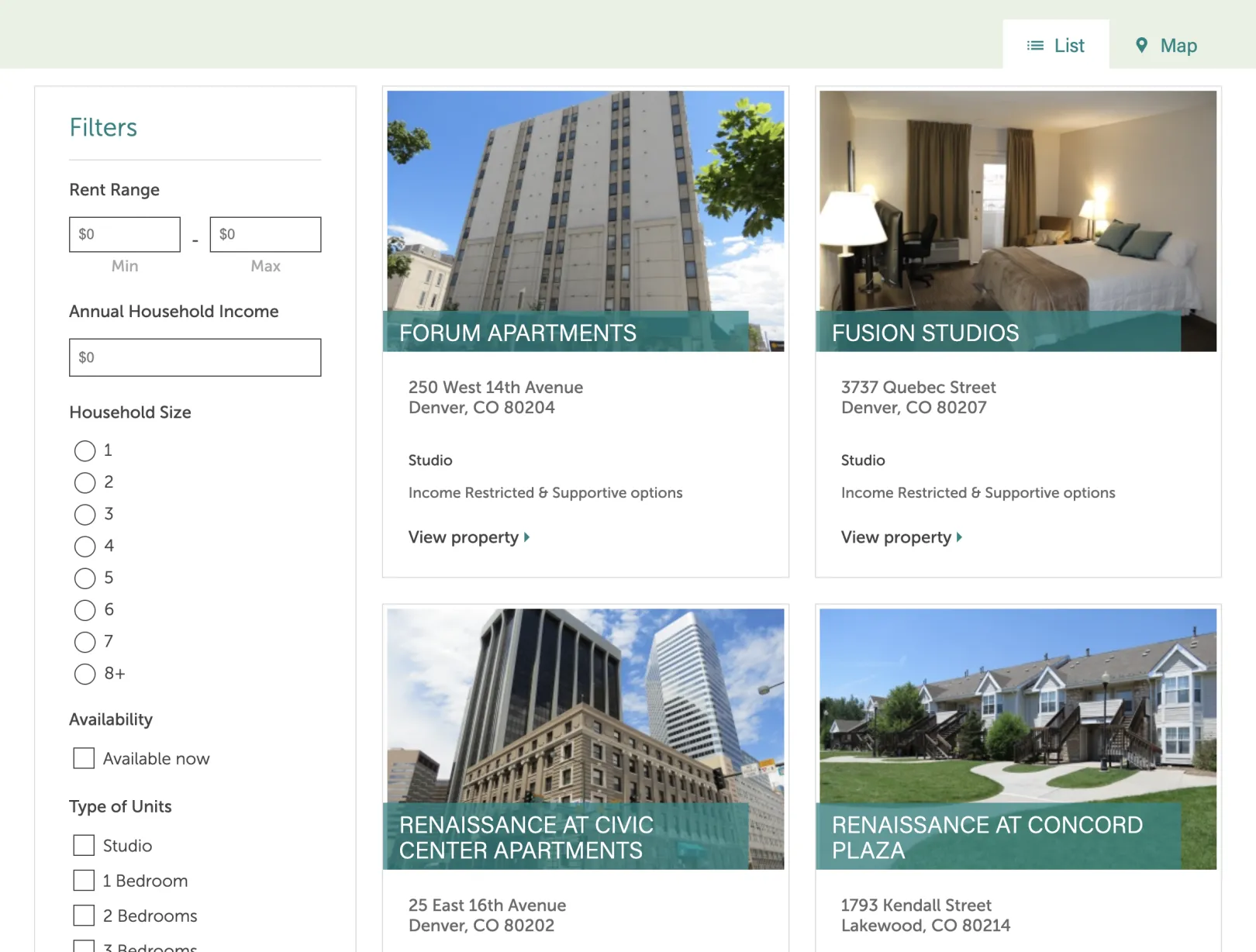 property listing view