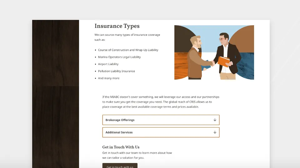 MIABC website Insurance Types Page. 