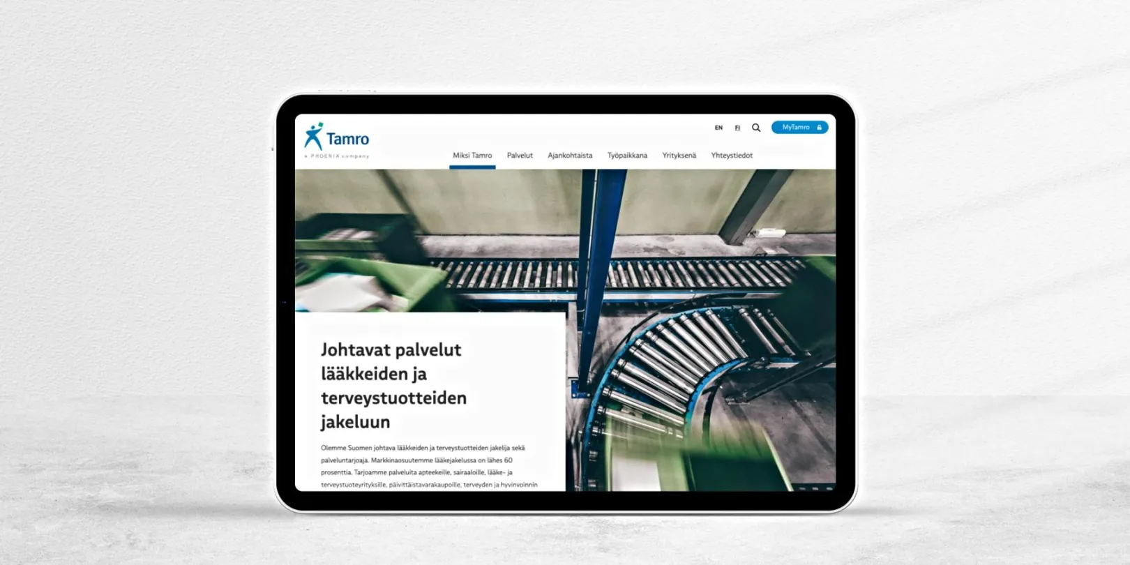 Tamro.fi frontpage tablet view