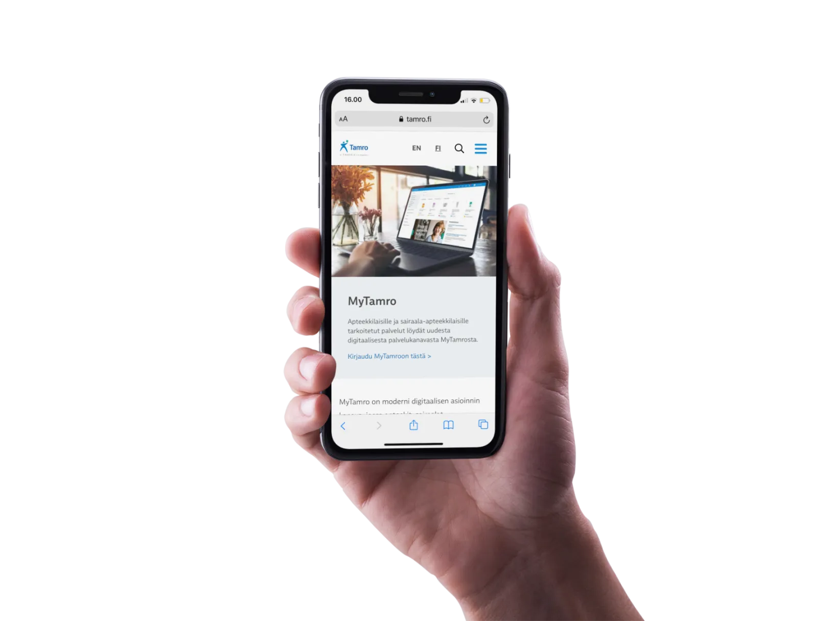 Tamro.fi frontpage mobile view