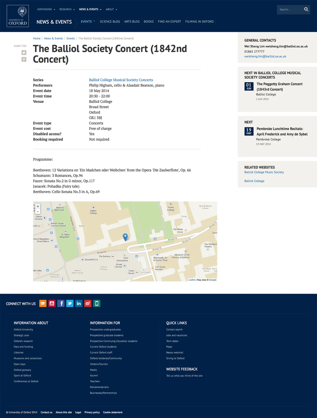 Oxford University Event page screenshot