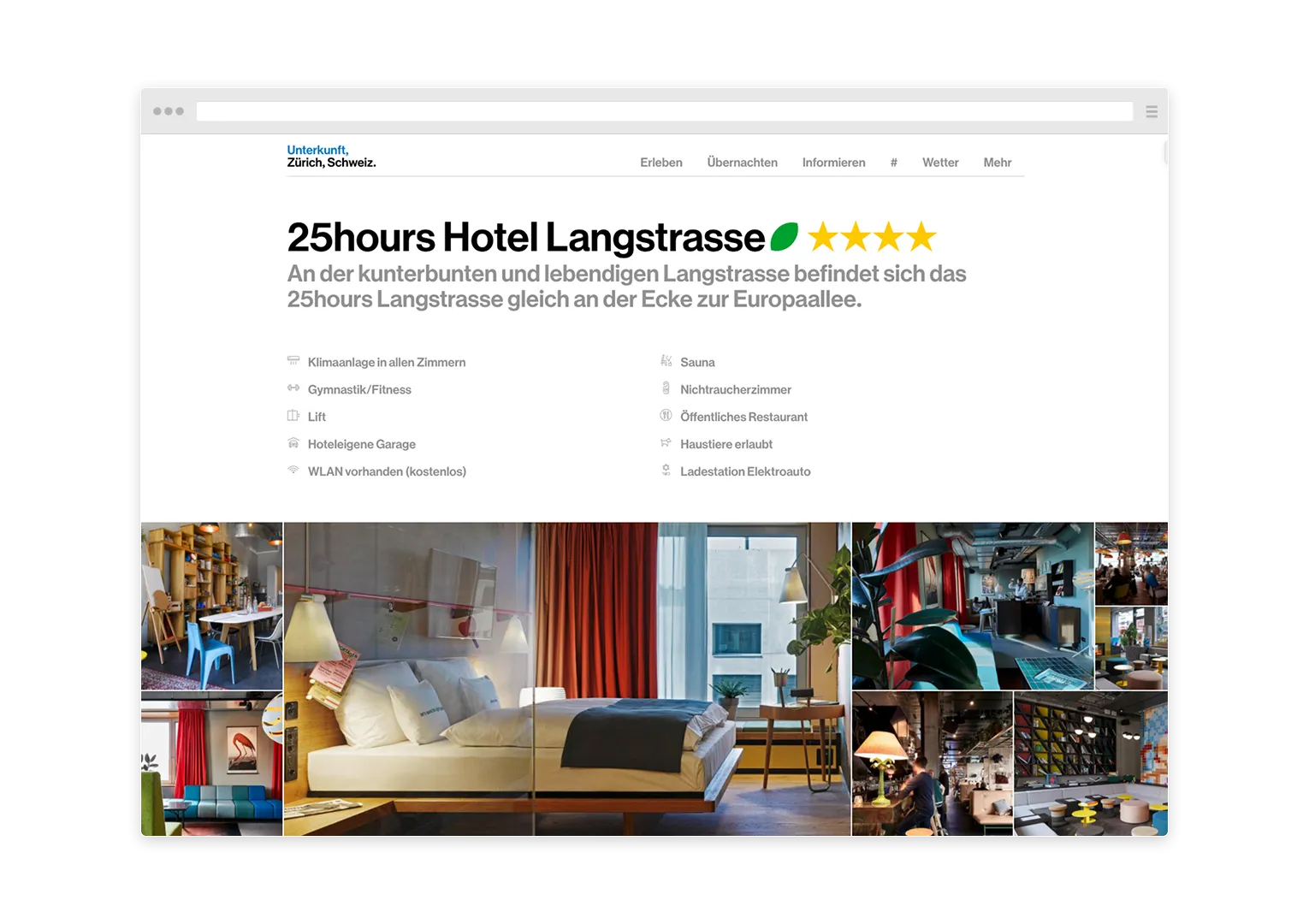 Page to get informed about hotels in Zurich