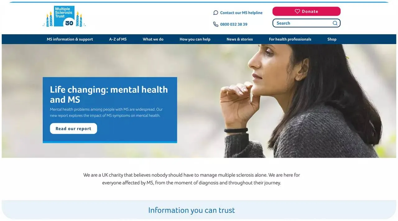 Desktop mock up of MS Trust website 2