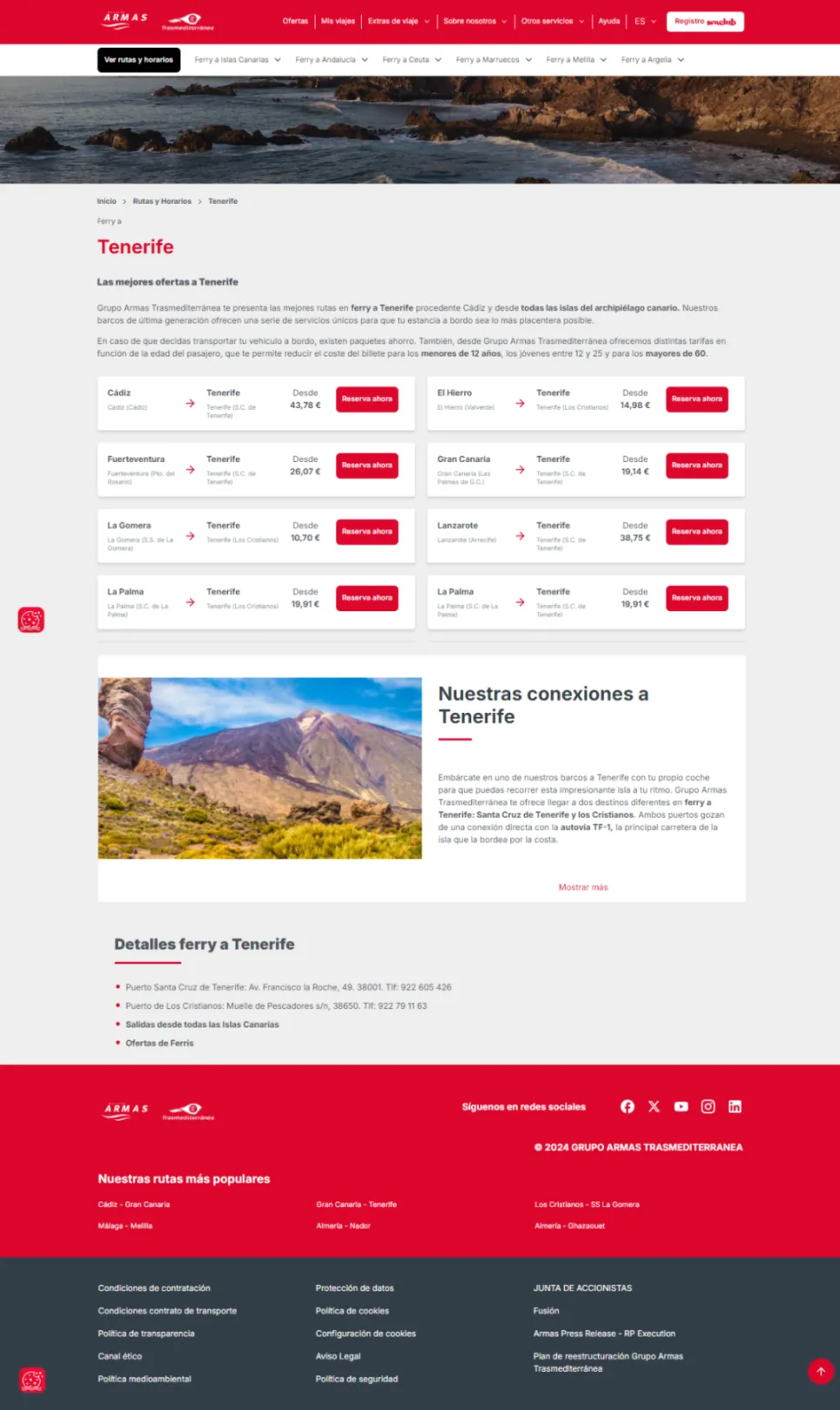 Screenshot of a travel destination landing page