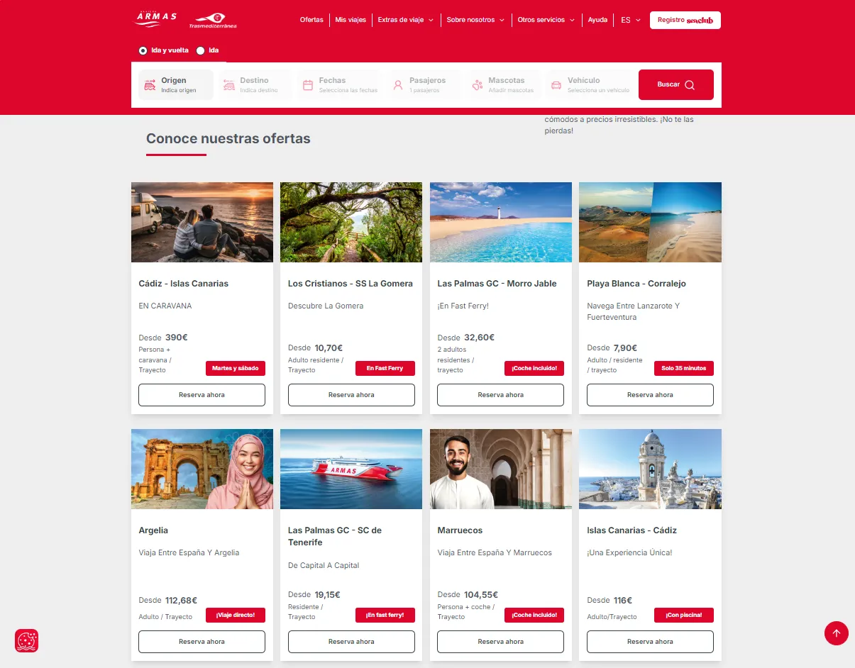 Screenshot of the offers landing page