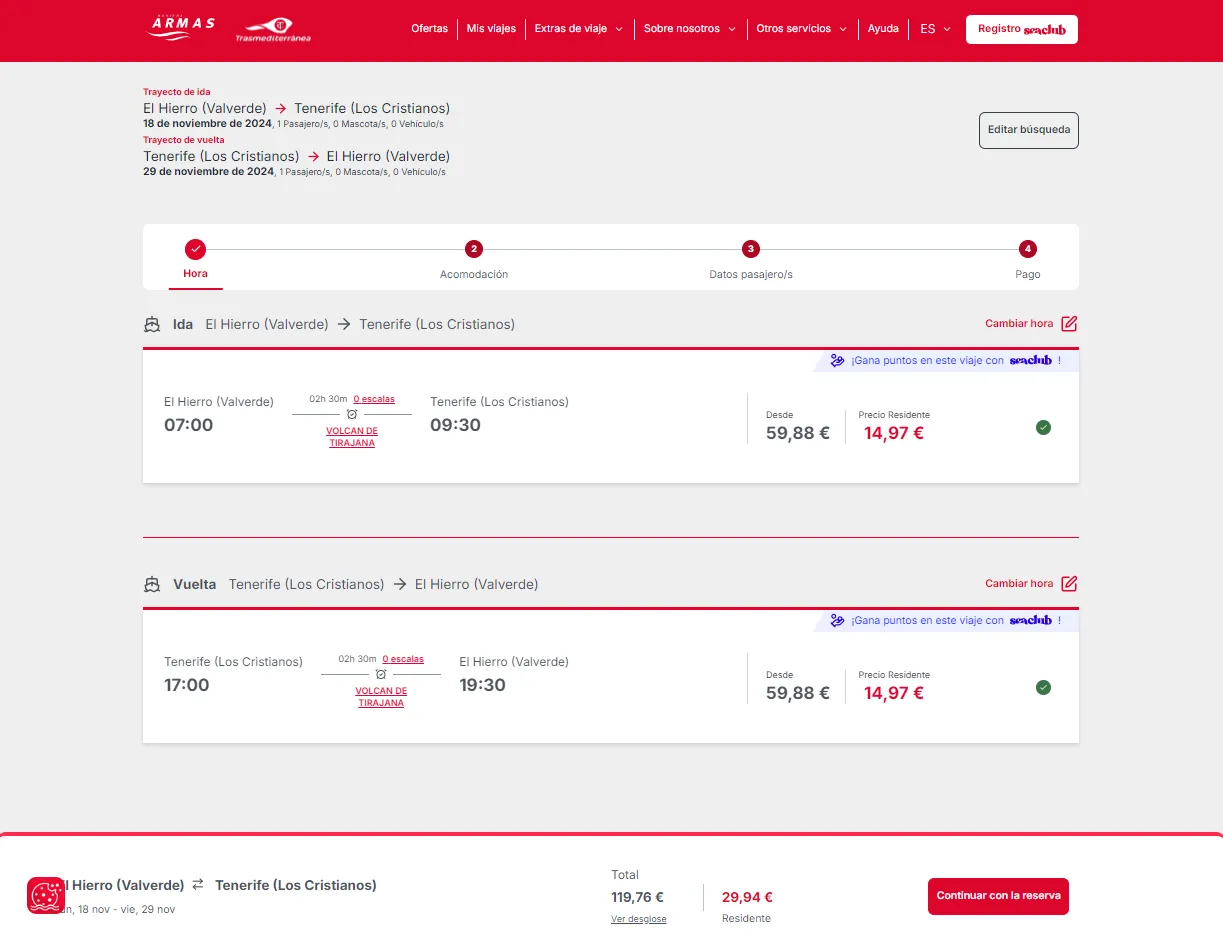 Screenshot of the booking confirmation step on the checkout
