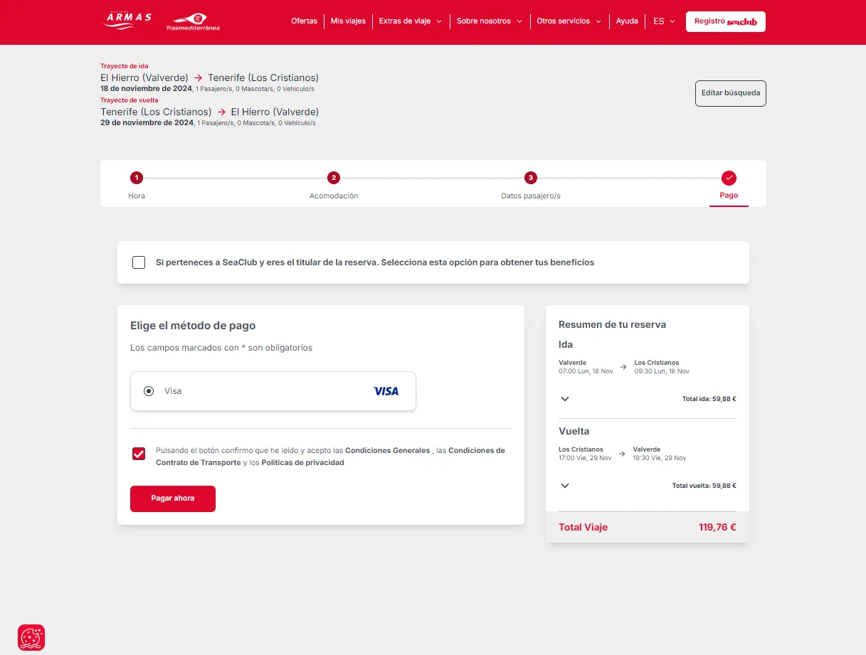 Screenshot of the payment method step on the checkout