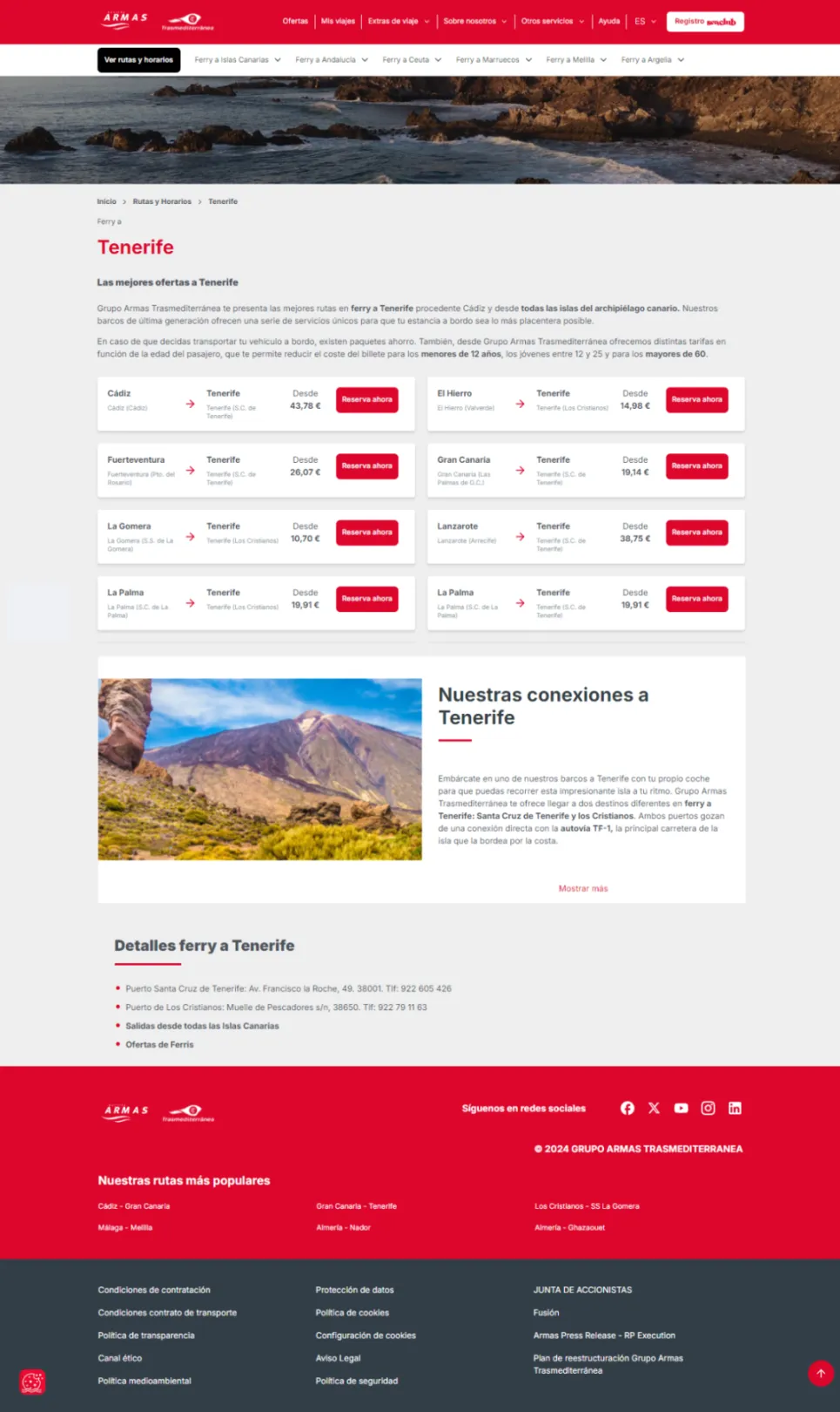 Screenshot of a route offer landing page