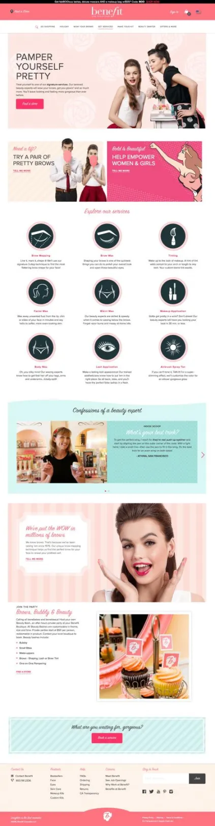 Benefit Cosmetics Get Serviced section