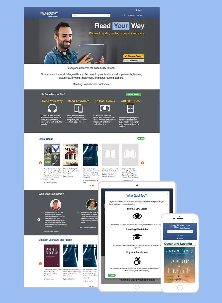 Image of Bookshare pages on multiple devices