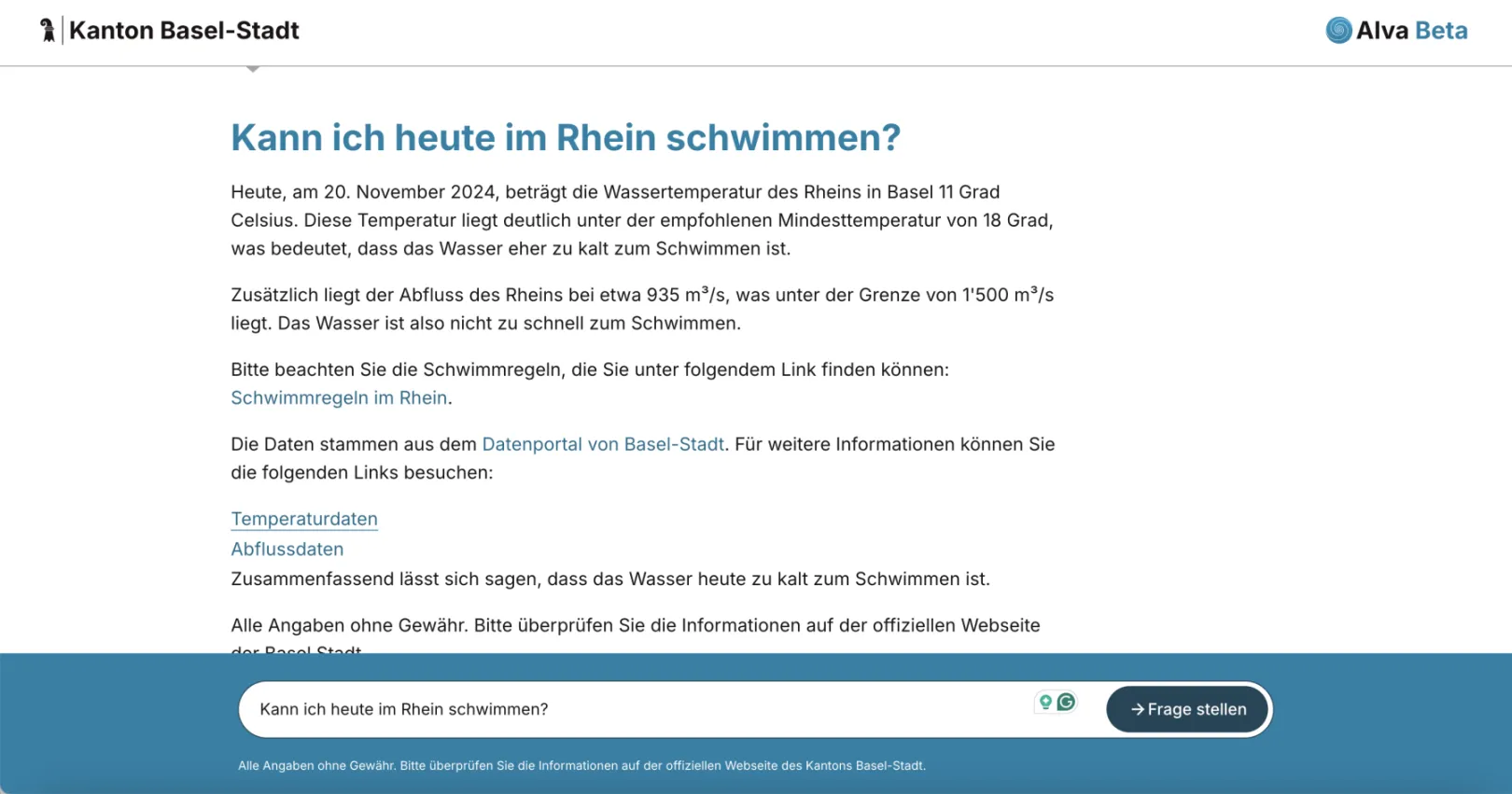 Screenshot of the AI search module with question and answer