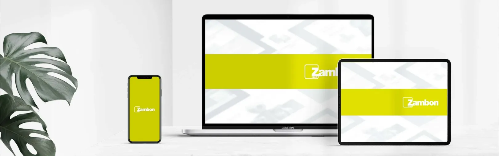 A Zambon-branded product website displayed responsively across a smartphone, laptop and tablet