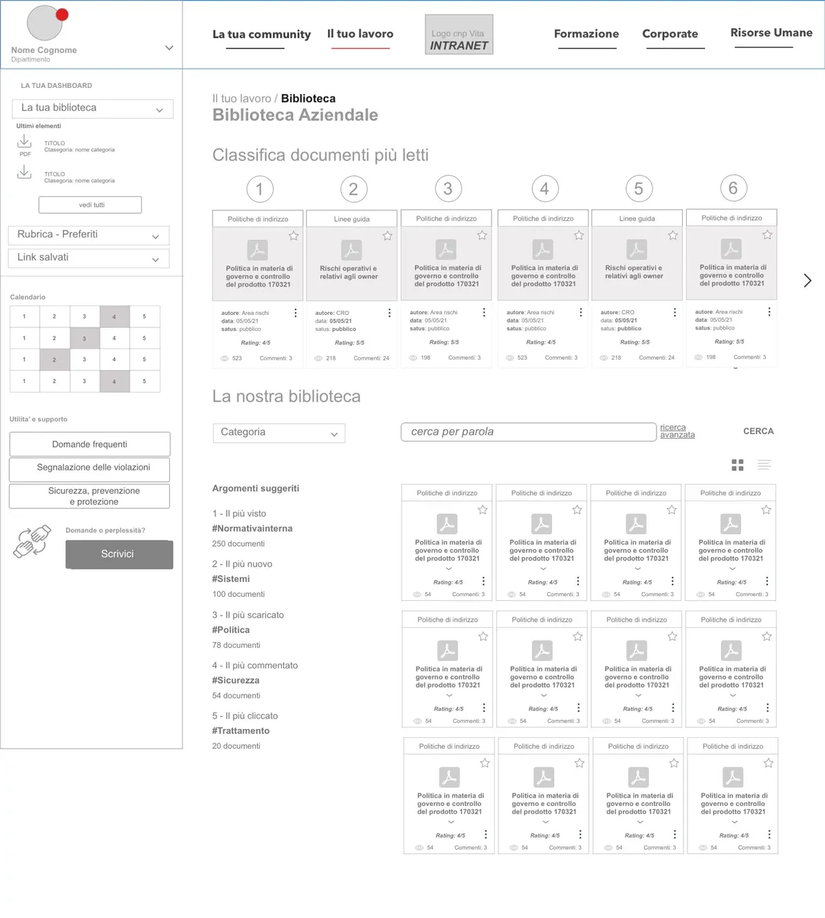 Co-design wireframe from the CNP Vita intranet UX process