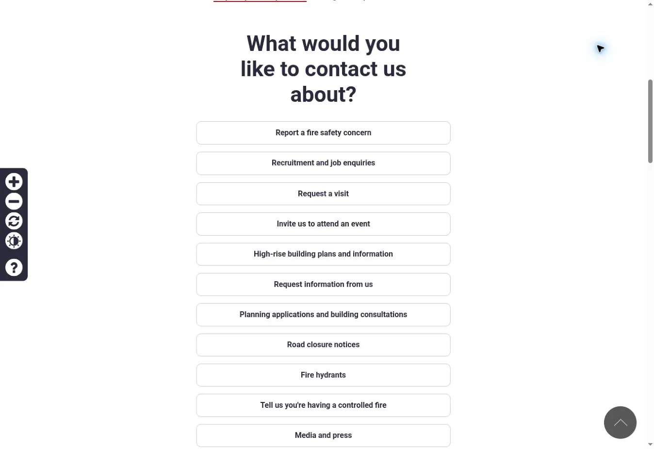 Contact options directing website users to the appropriate Devon and Somerset Fire and Rescue Service enquiry route